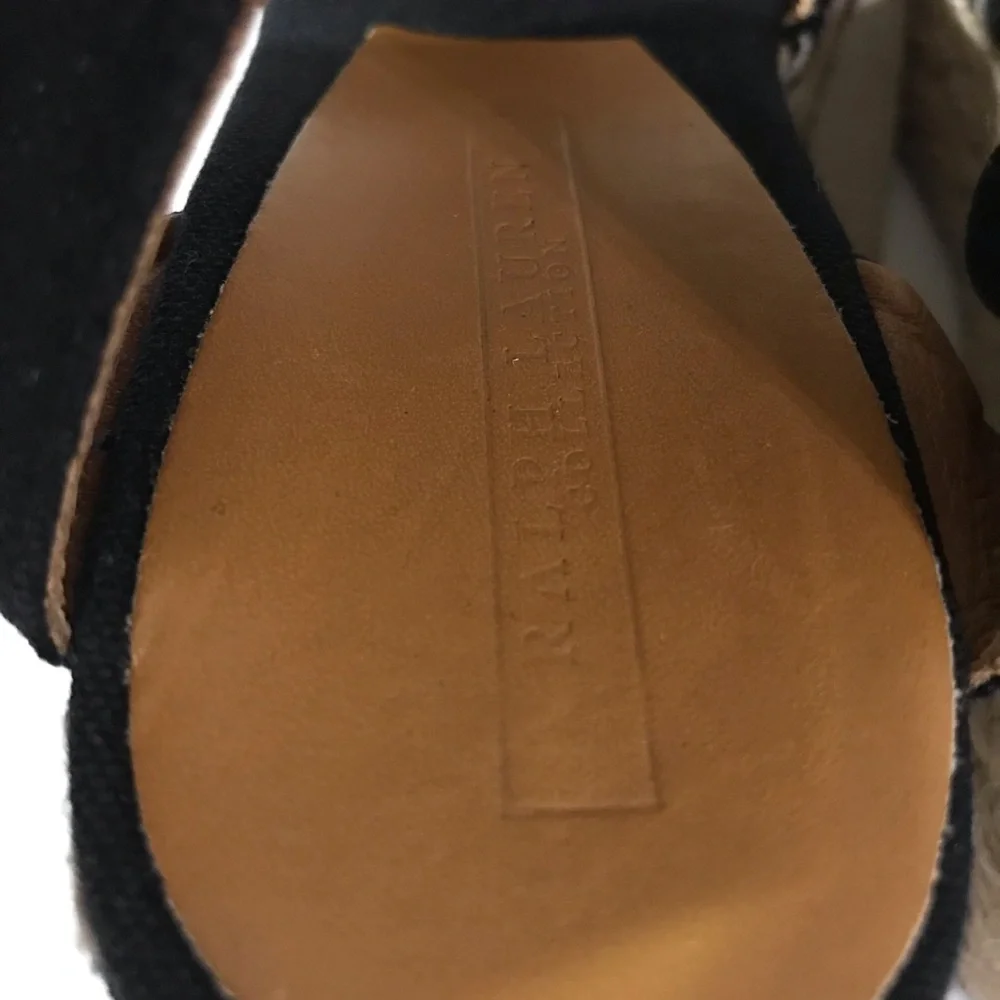 Ralph Lauren Collection Wedge Espadrille Tie-Ankle Sandal in Black Size 7.5B